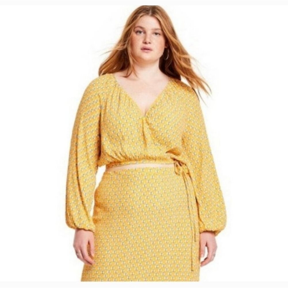 RHODE Yellow Wrap Dress with Billowy Sleeves